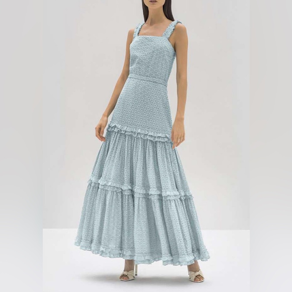 Alexis Sage Green 'Milada' Ruffled Broderie Anglaise Maxi Dress, Size Small View 6